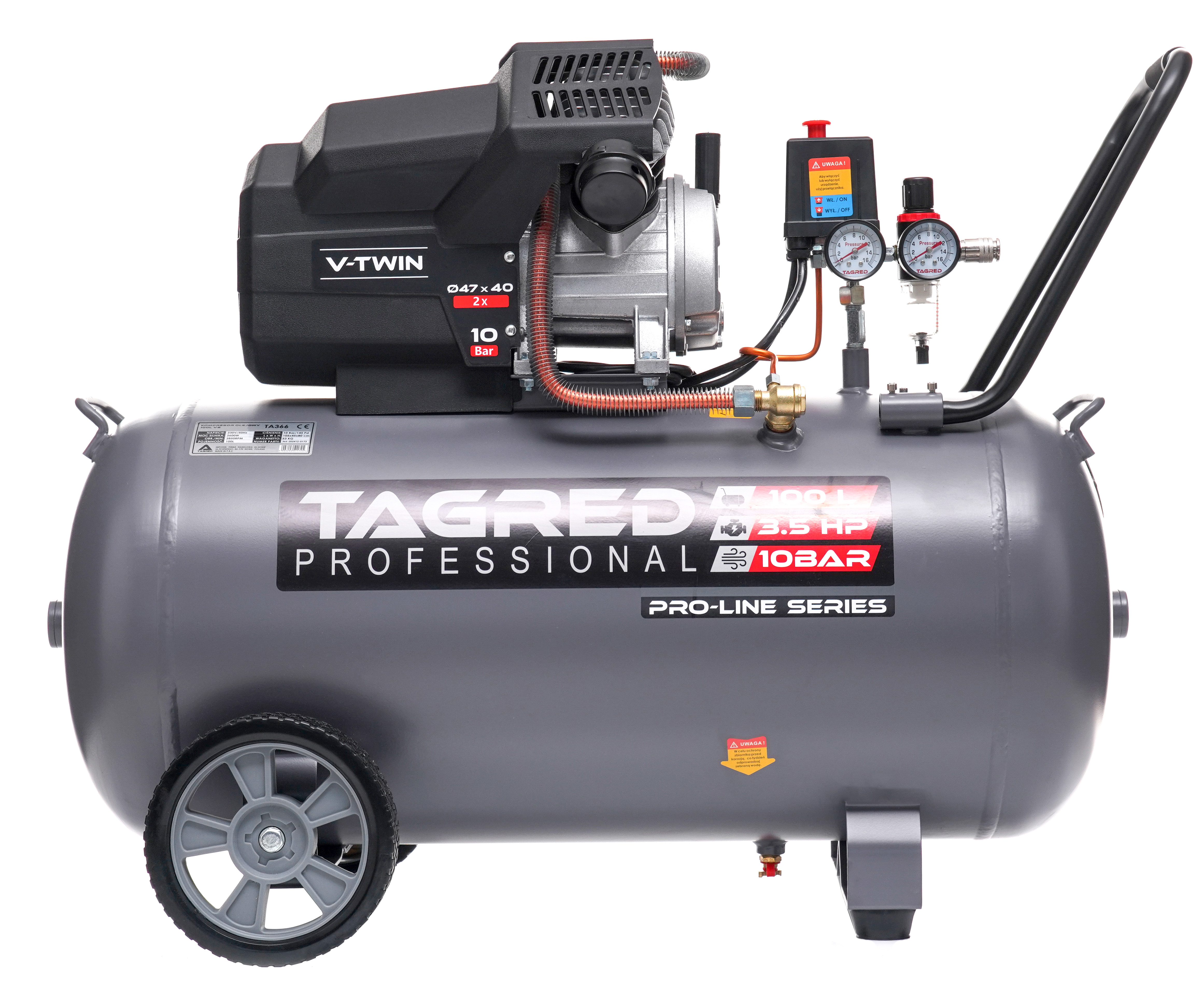 Olejový dvoupístový kompresor TAGRED 100 l, 230 V, 10 bar