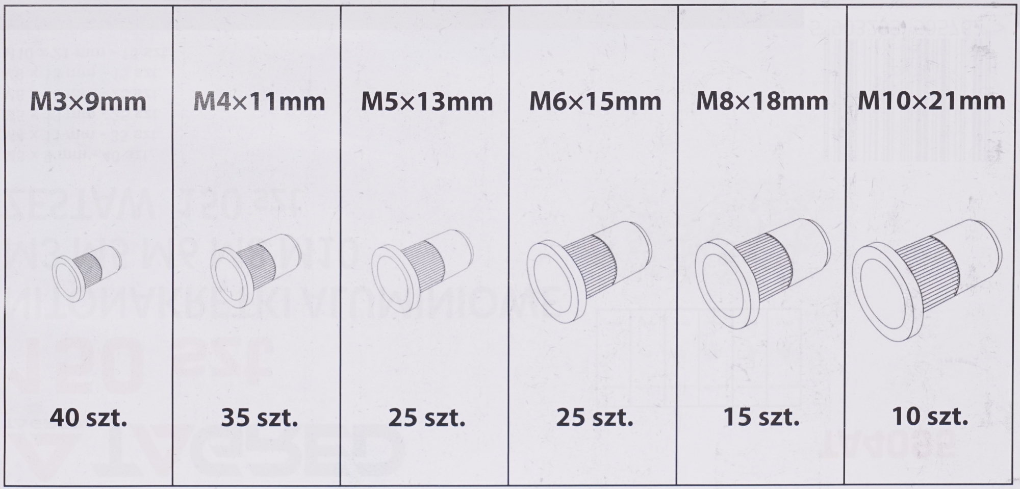 Sada hliníkových nýtovacích matic M3 – M10, 150 ks
