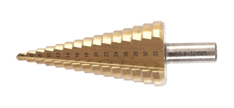 Sada stupňovitých kuželových vrtáků 4 – 32 mm, 4 ks