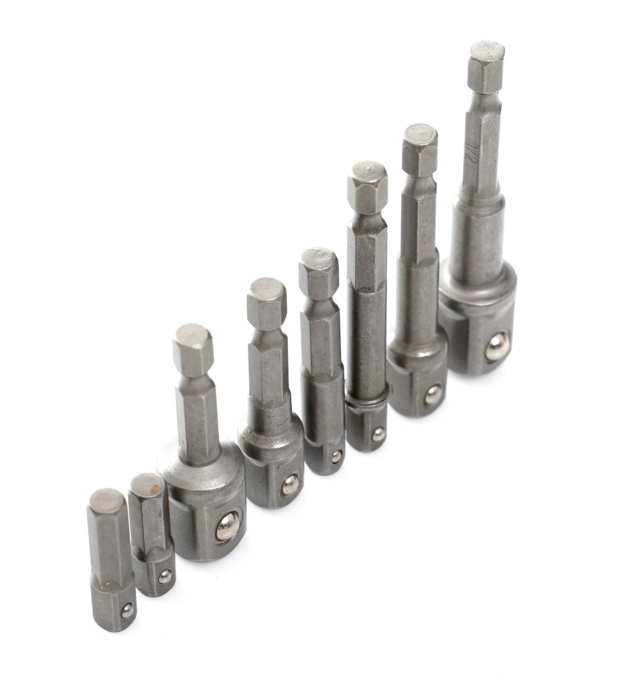 Sada adaptérů a redukcí na nástrčné hlavice 1/4", 3/8" a 1/2", 8 ks