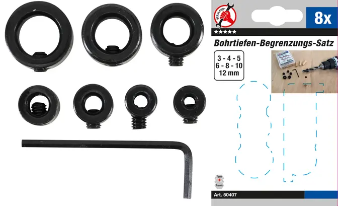 BGS technic Sada pro omezení hloubky vrtání 8dílná (BGS1050407)