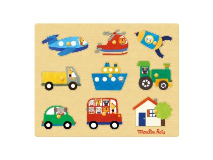 Moulin Roty Vkládací puzzle Dopravní prostředky 9 ks
