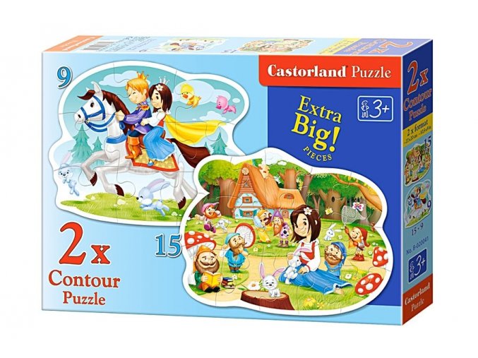Castorland dětské puzzle Sněhurka a sedm trpaslíků 2v1 (9-15 dílků)