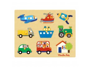 Moulin Roty Vkládací puzzle Dopravní prostředky 9 ks