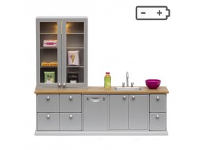 Lundby šedá kuchyň s myčkou a dřezem