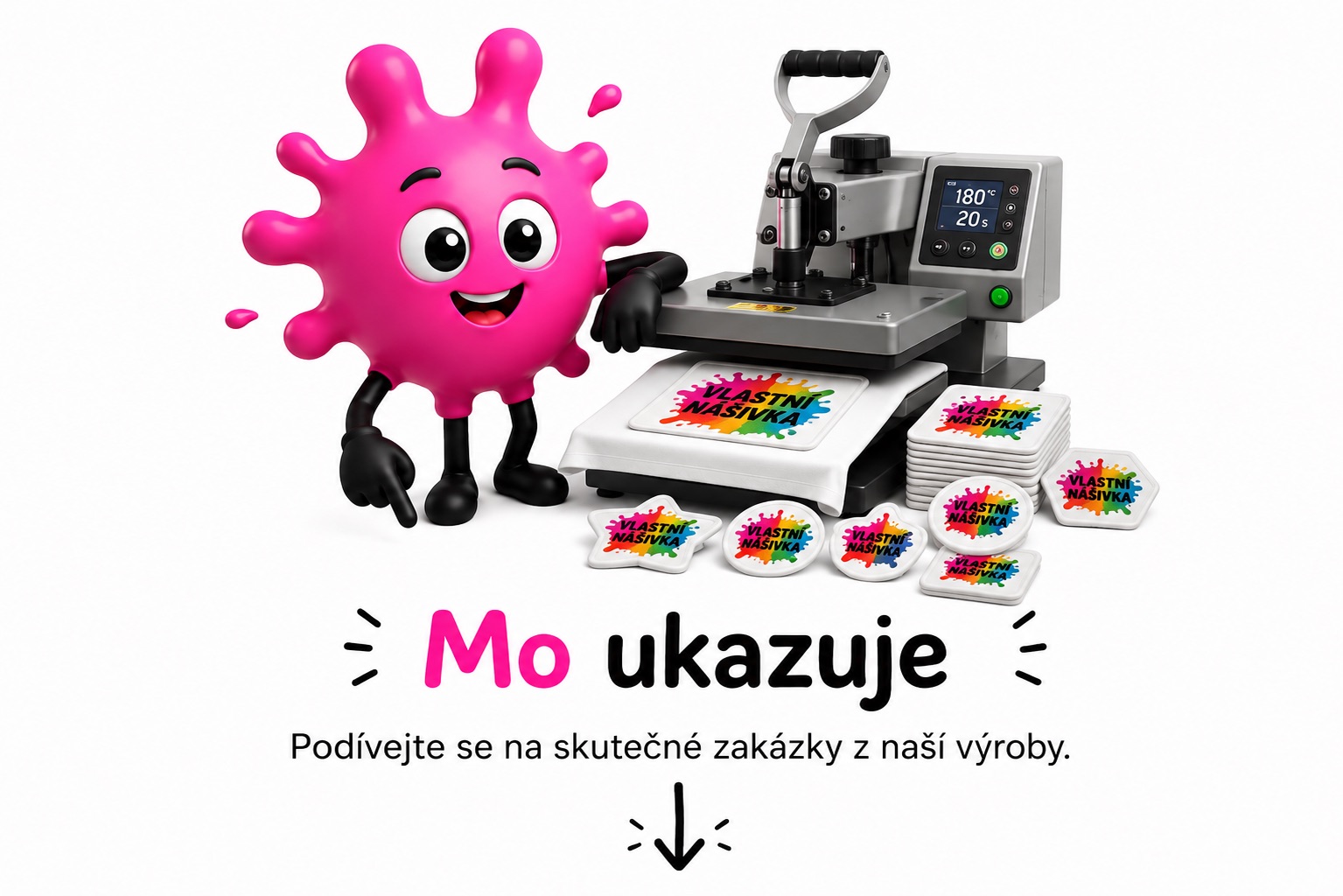 Mo ukazuje hotové potisknutelné nášivky