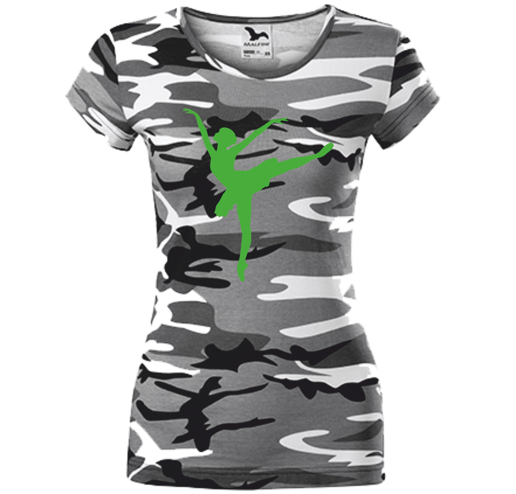 Dámské tričko s BALETKOU Barva: camouflage gray, Velikost: M