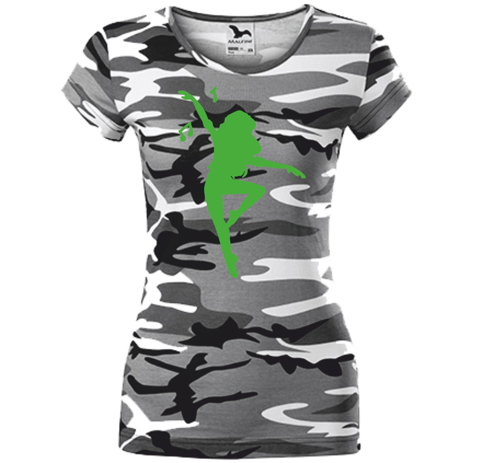 Dámské tričko s TANEČNICÍ Barva: camouflage gray, Velikost: M