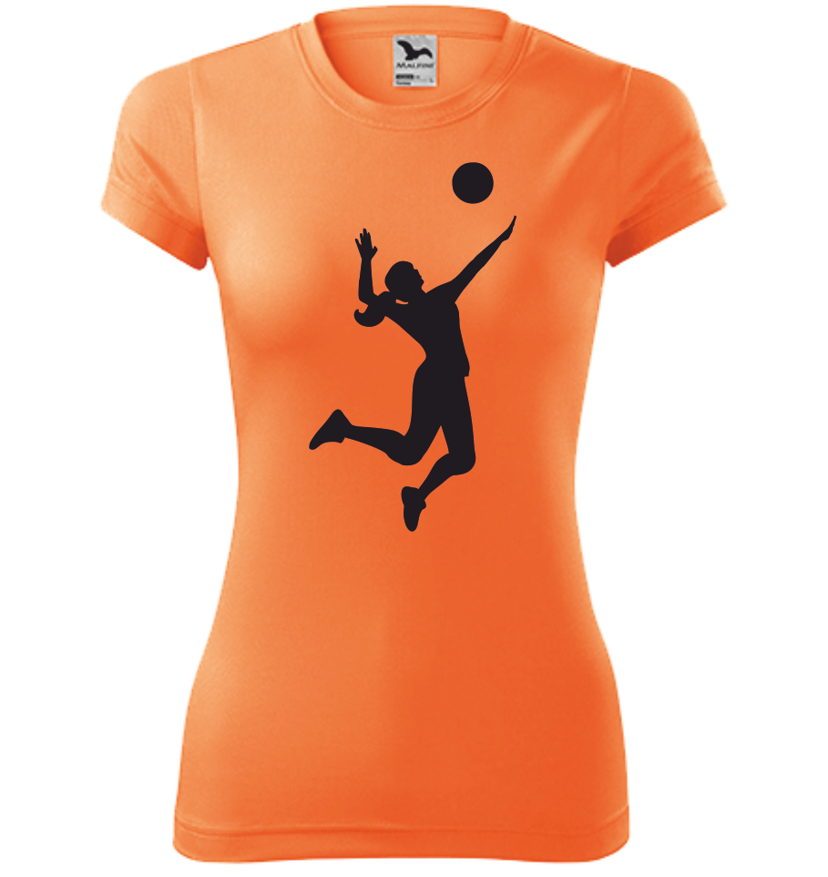 Dámské tričko s VOLEJBALISTKOU Barva: fluorescenční oranžová, Velikost: XS