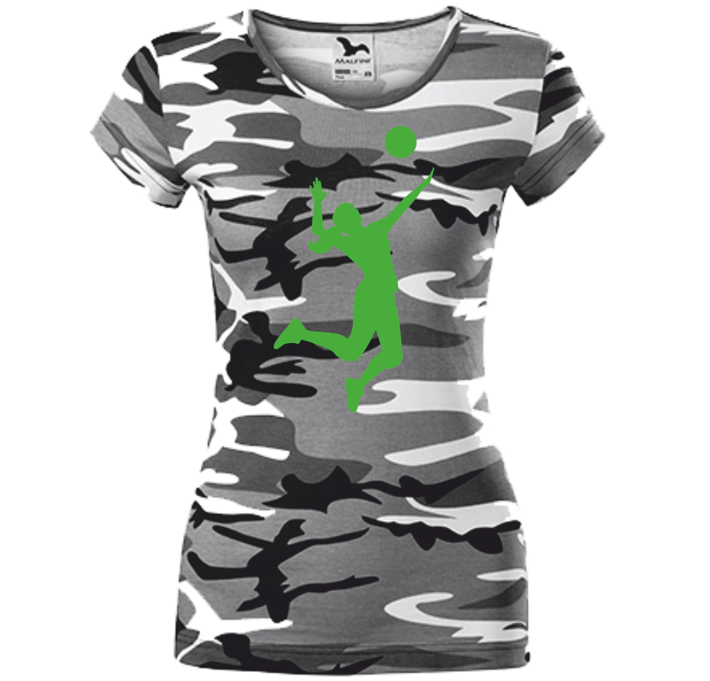 Dámské tričko s VOLEJBALISTKOU Barva: camouflage gray, Velikost: XS
