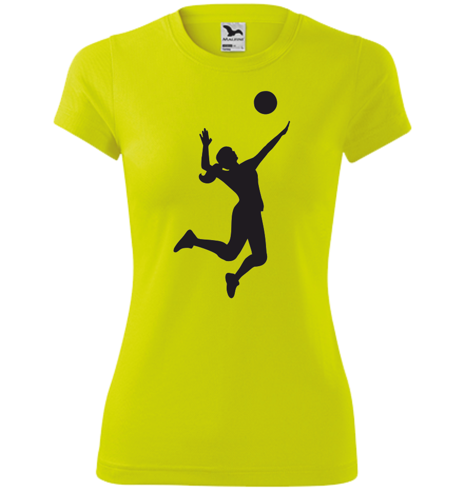Dámské tričko s VOLEJBALISTKOU Barva: fluorescenční žlutá, Velikost: 2XL