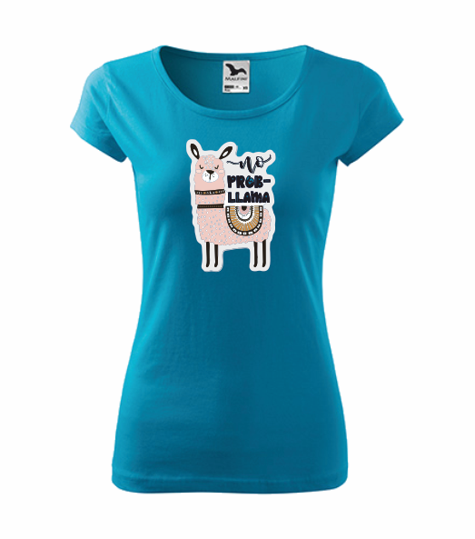 Dámské tričko s NO PROB-LLAMA 2 Barva: tyrkysová, Velikost: XL