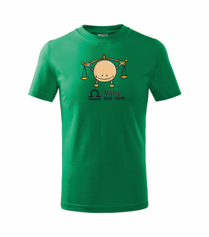 Dětské tričko znamení VÁHY Barva: středně zelená, Velikost: 110 cm/4 roky