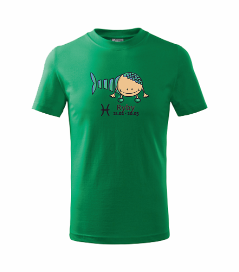 Dětské tričko znamení RYBY Barva: středně zelená, Velikost: 110 cm/4 roky