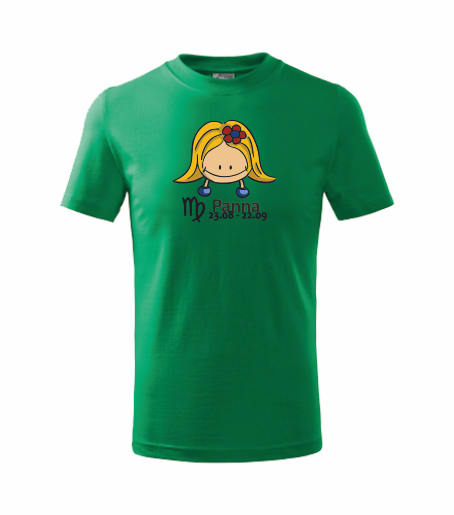 Dětské tričko znamení PANNA Barva: středně zelená, Velikost: 110 cm/4 roky