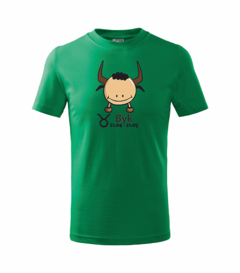 Dětské tričko znamení BÝK Barva: středně zelená, Velikost: 110 cm/4 roky