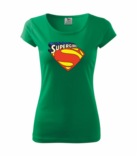 Dámské tričko se SUPERGIRL Barva: středně zelená, Velikost: XS