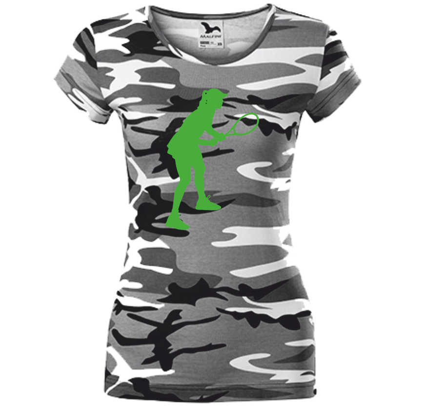 Dámské tričko s TENISTKOU Barva: camouflage gray, Velikost: M