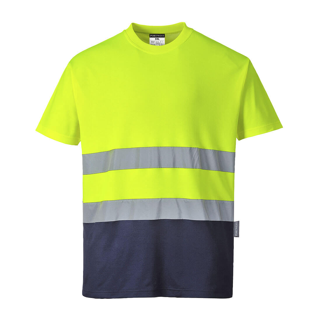 Dvoubarevné bavlněné reflexní triko Barva: žlutá-námořní modrá, Velikost: XS