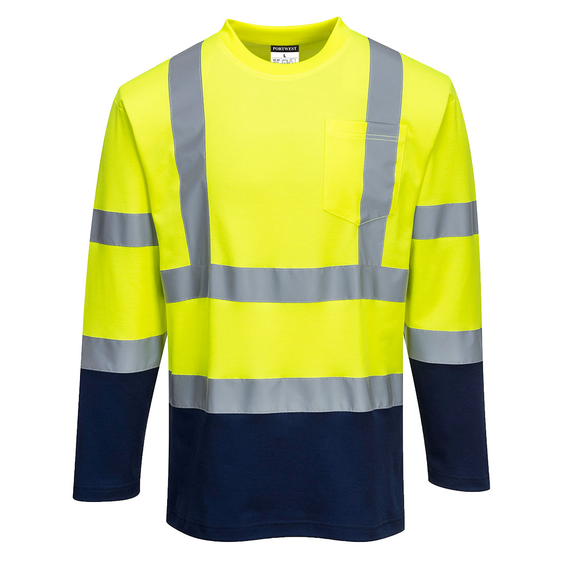 Dvoubarevné triko Cotton Comfort s dlouhým rukávem Barva: žlutá-námořní modrá, Velikost: 3XL