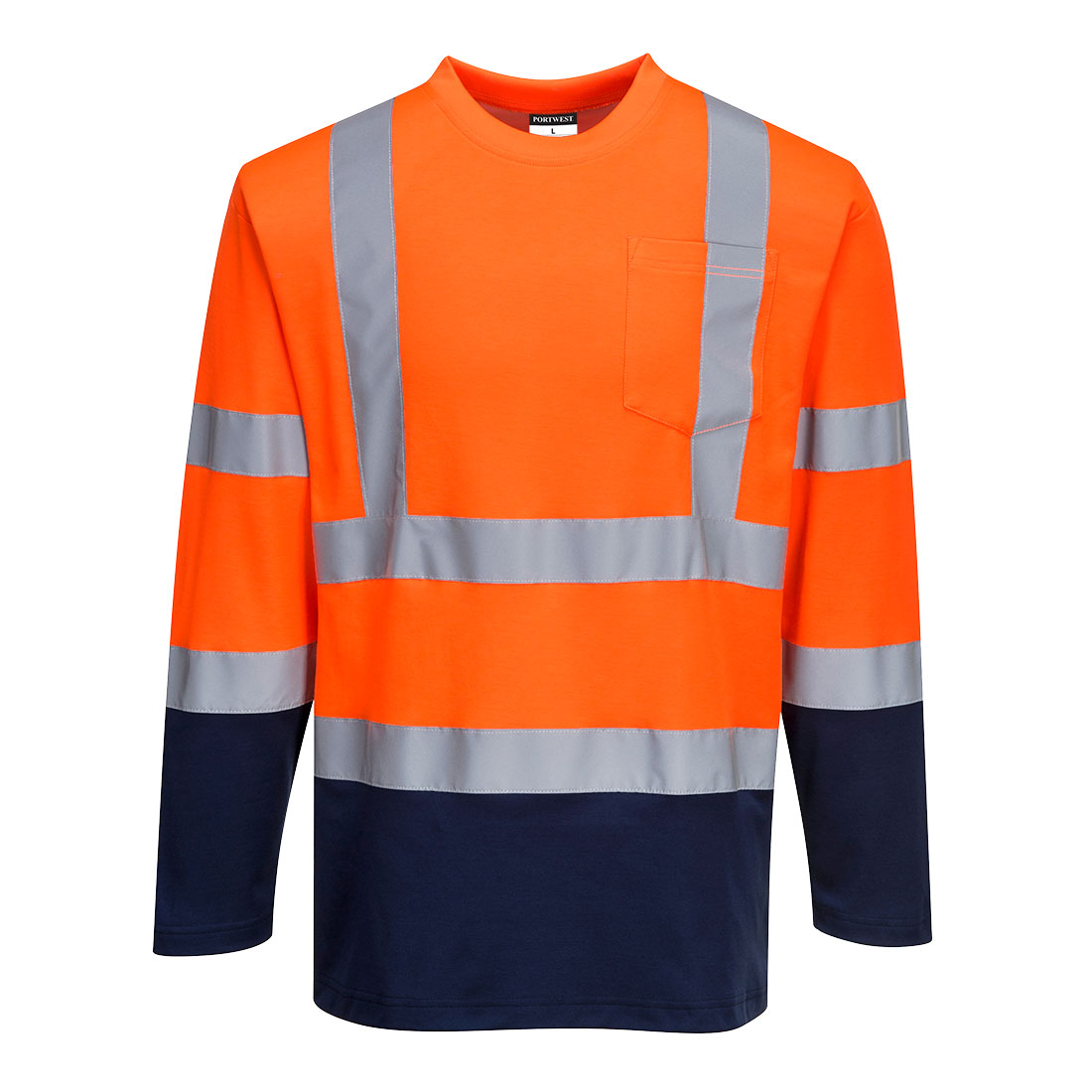Dvoubarevné triko Cotton Comfort s dlouhým rukávem Barva: oranžová-námořní modrá, Velikost: 3XL