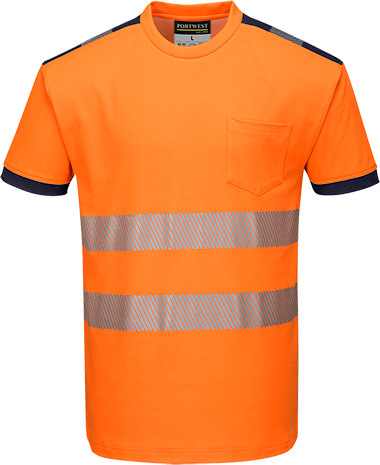 Tričko HiVis PW3 Barva: oranžová-námořní modrá, Velikost: 4XL