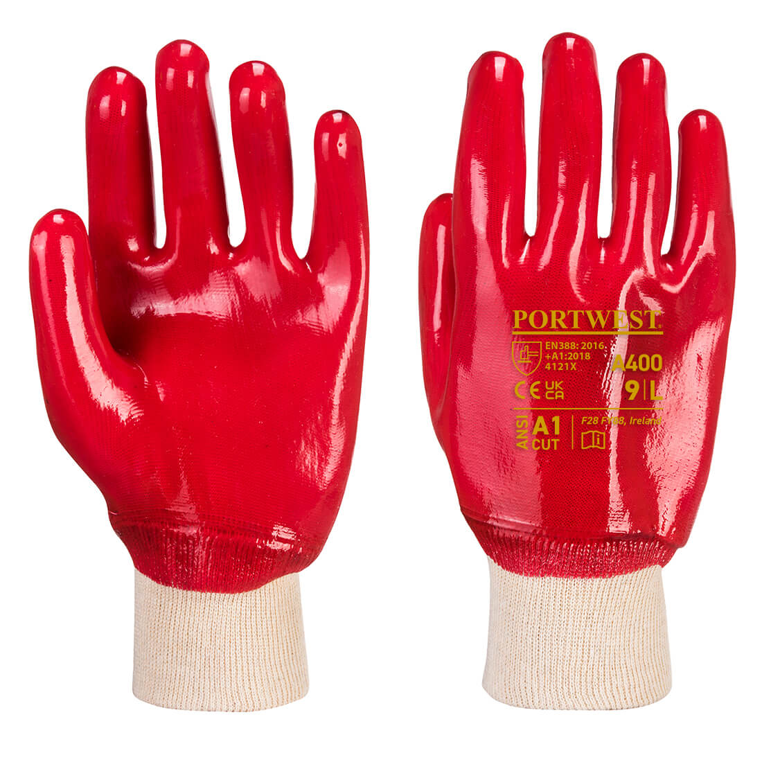 Celomáčené PVC rukavice s nápletem Barva: červená, Velikost: L