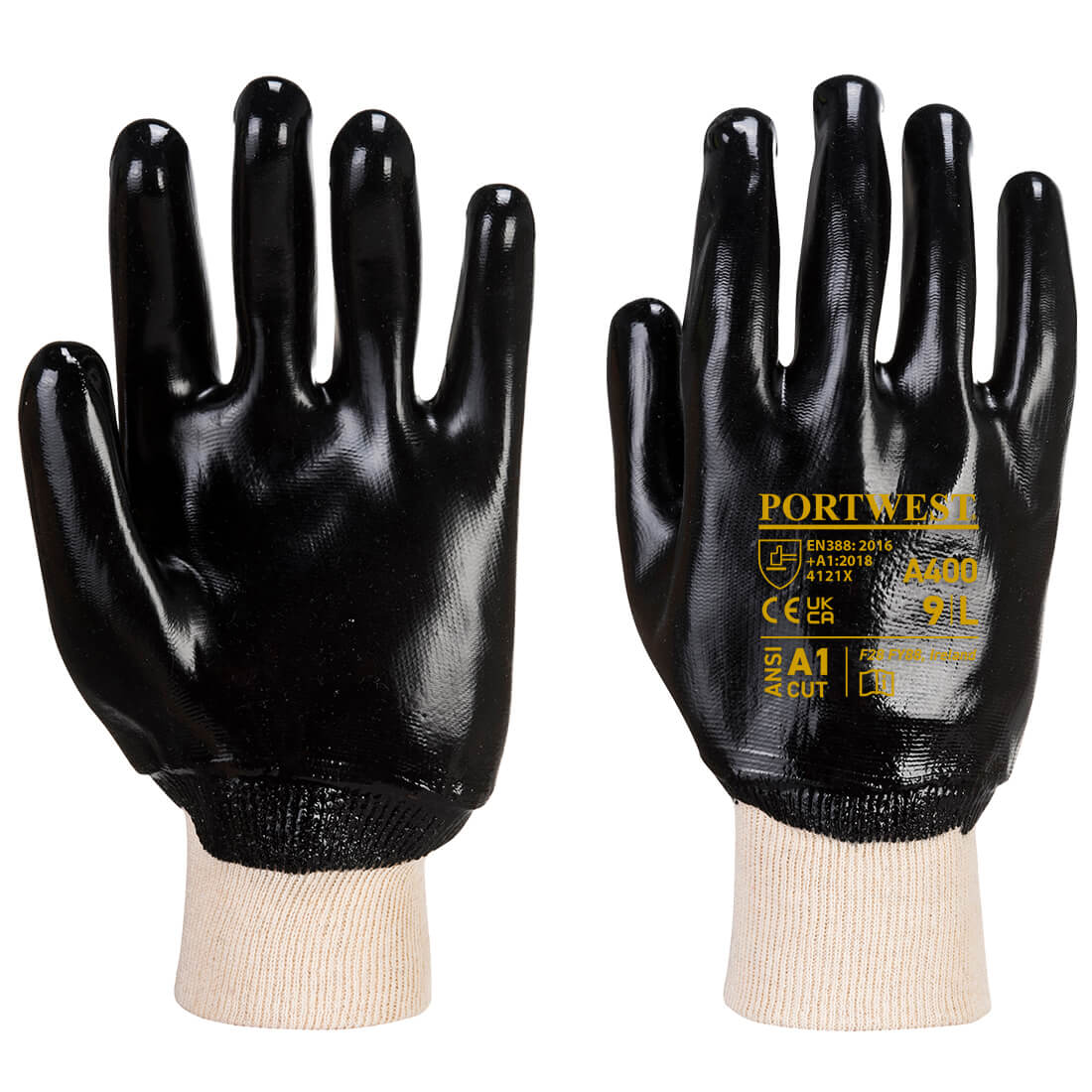 Celomáčené PVC rukavice s nápletem Barva: černá, Velikost: M