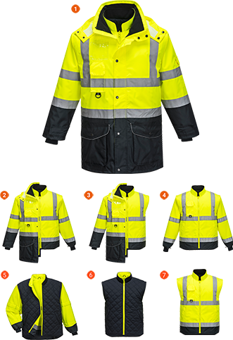 Zimní bunda Hi-Vis 7-in-1 Contrast Traffic Barva: žlutá-námořní modrá, Velikost: XL