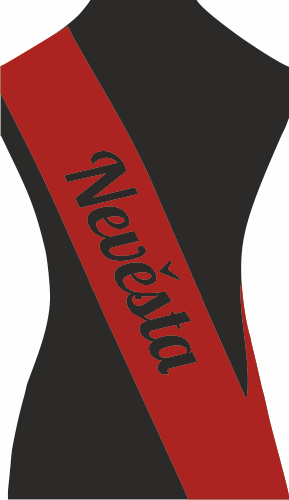 Šerpa NEVĚSTA Barva: červená, Barva potisku: černá, Fonty písma: Lobster