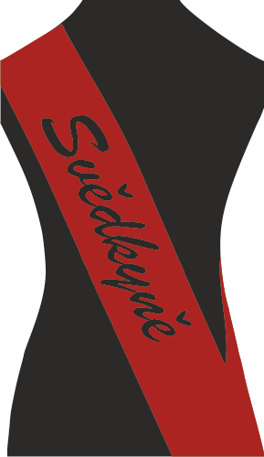 Šerpa SVĚDKYNĚ Barva: červená, Barva potisku: černá, Fonty písma: Brush Script MT