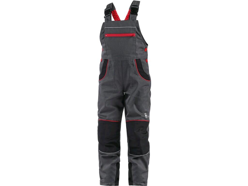 Dětské laclové kalhoty CXS PHOENIX CASPER Barva: šedá-červená, Velikost: 9-10 let