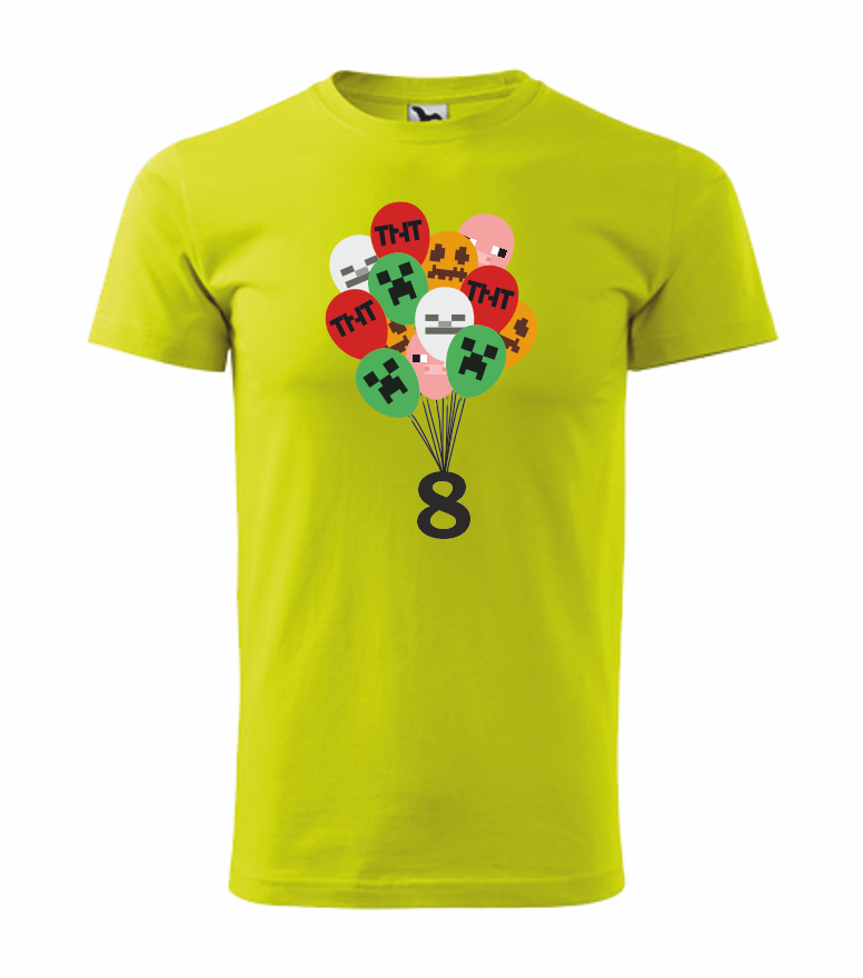 Narozeninové tričko MINECRAFT BALÓNKY Barva: limetková, Velikost: 122 cm/6 let