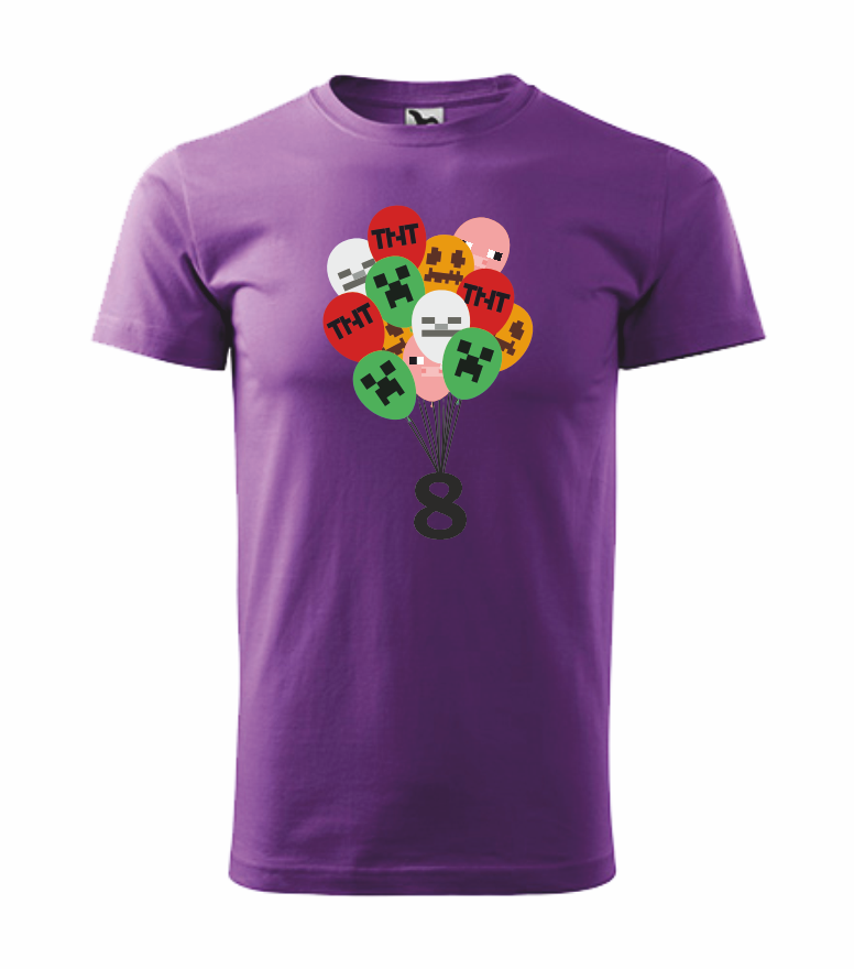 Narozeninové tričko MINECRAFT BALÓNKY Barva: fialová, Velikost: 134 cm/8 let