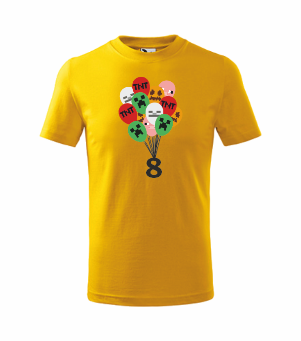 Narozeninové tričko MINECRAFT BALÓNKY Barva: žlutá, Velikost: 122 cm/6 let