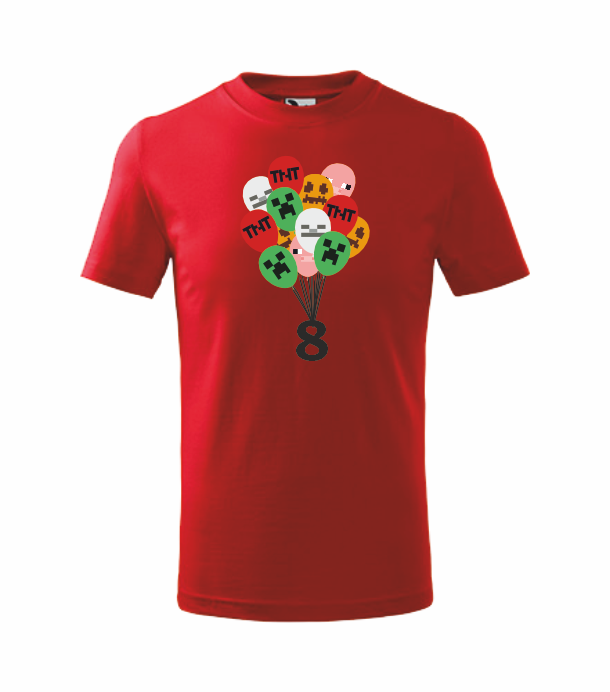 Narozeninové tričko MINECRAFT BALÓNKY Barva: červená, Velikost: 122 cm/6 let