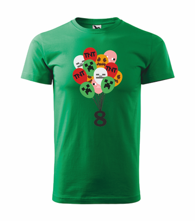Narozeninové tričko MINECRAFT BALÓNKY Barva: středně zelená, Velikost: XS