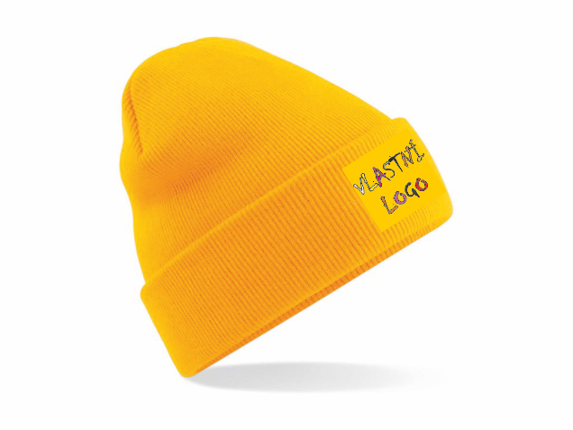 Originální zimní čepice s potisknutelnou nášivkou Barva: žlutá