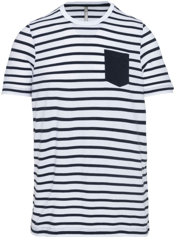 Dětské pruhované tričko s kapsičkou Barva: bílá-námořní modrá, Velikost: 4-6 let