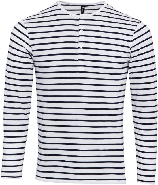 Pánské triko s dlouhým rukávem PR218 Barva: bílá-námořní modrá, Velikost: S
