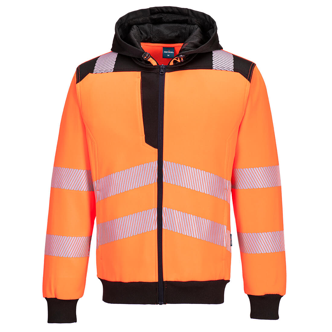 PW3 Hi-Vis mikina s kapucí na zip Barva: oranžová-černá, Velikost: 4XL