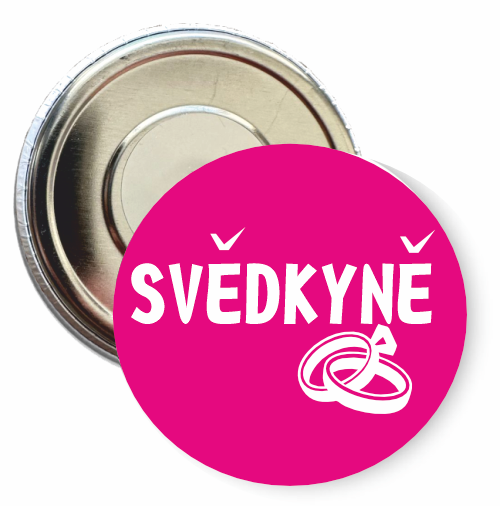 Placka s motivem Svědkyně 32 mm Typ buttonu: magnet, Barva: purpurová, Barva potisku: bílá