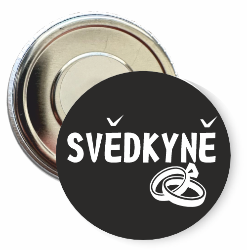 Placka s motivem Svědkyně 32 mm Typ buttonu: magnet, Barva: černá, Barva potisku: bílá