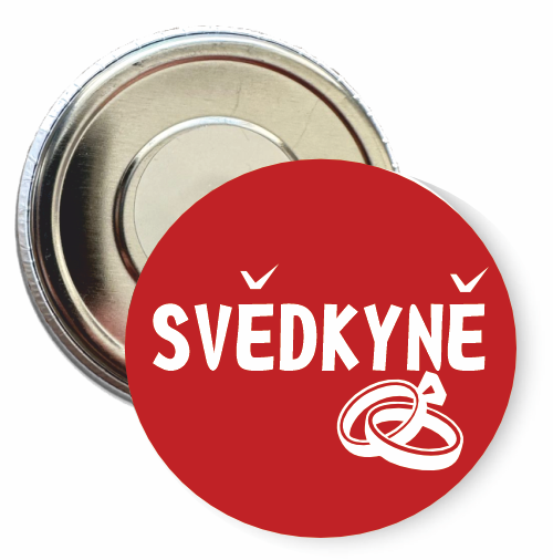 Placka s motivem Svědkyně 32 mm Typ buttonu: magnet, Barva: červená, Barva potisku: bílá