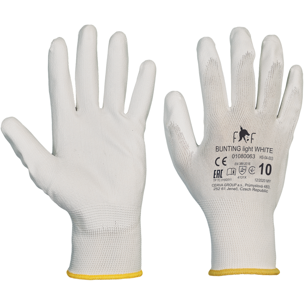 Máčené rukavice FF BUNTING LIGHT Barva: bílá, Velikost: 9