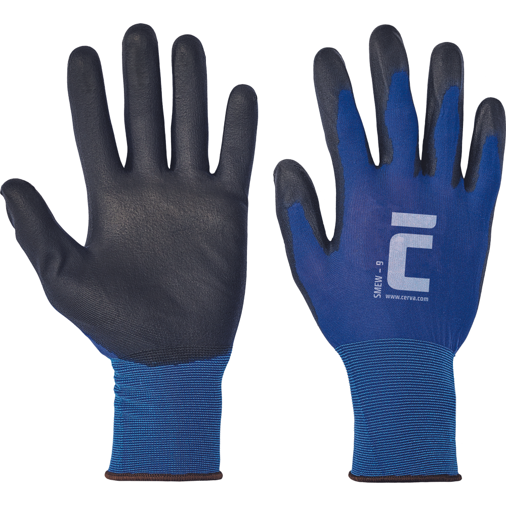Rukavice SMEW nylon 18G/PU dlaň Barva: černá-modrá, Velikost: 8