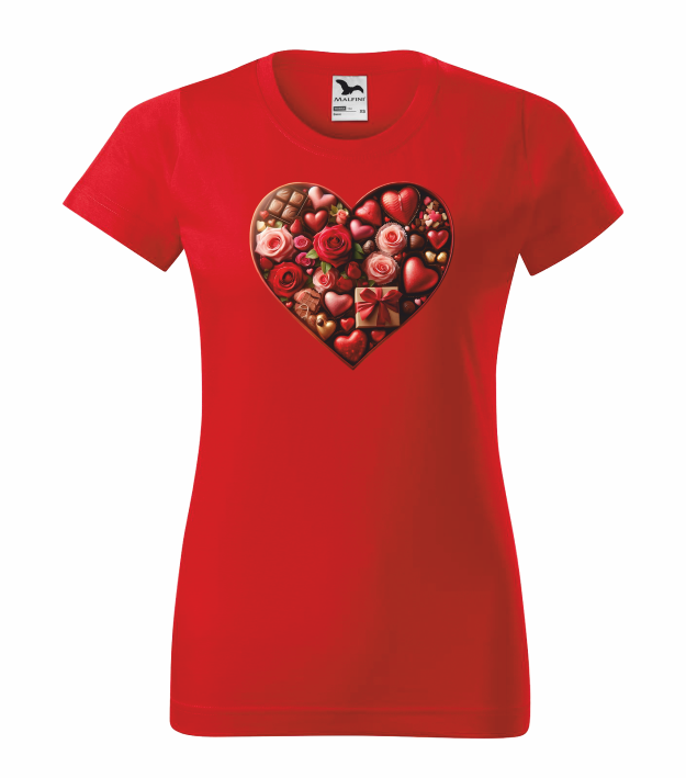 Dámské tričko s potiskem SRDCE VALENTÝN Barva: červená, Velikost: S