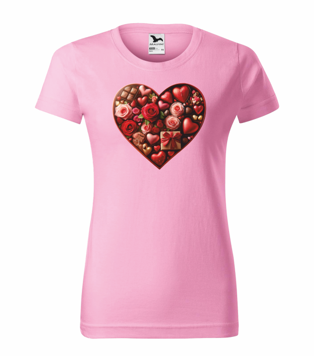 Dámské tričko s potiskem SRDCE VALENTÝN Barva: růžová, Velikost: XS