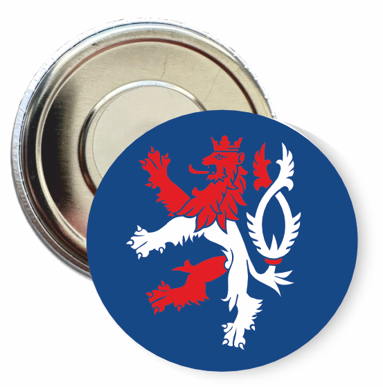 Placka s českým lvem 50 mm Typ buttonu: magnet, Barva: královská modrá