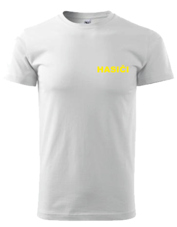 Bílé pánské triko pro hasiče Velikost: 2XL, Umístění potisku: levé prso, Barva potisku: žlutá